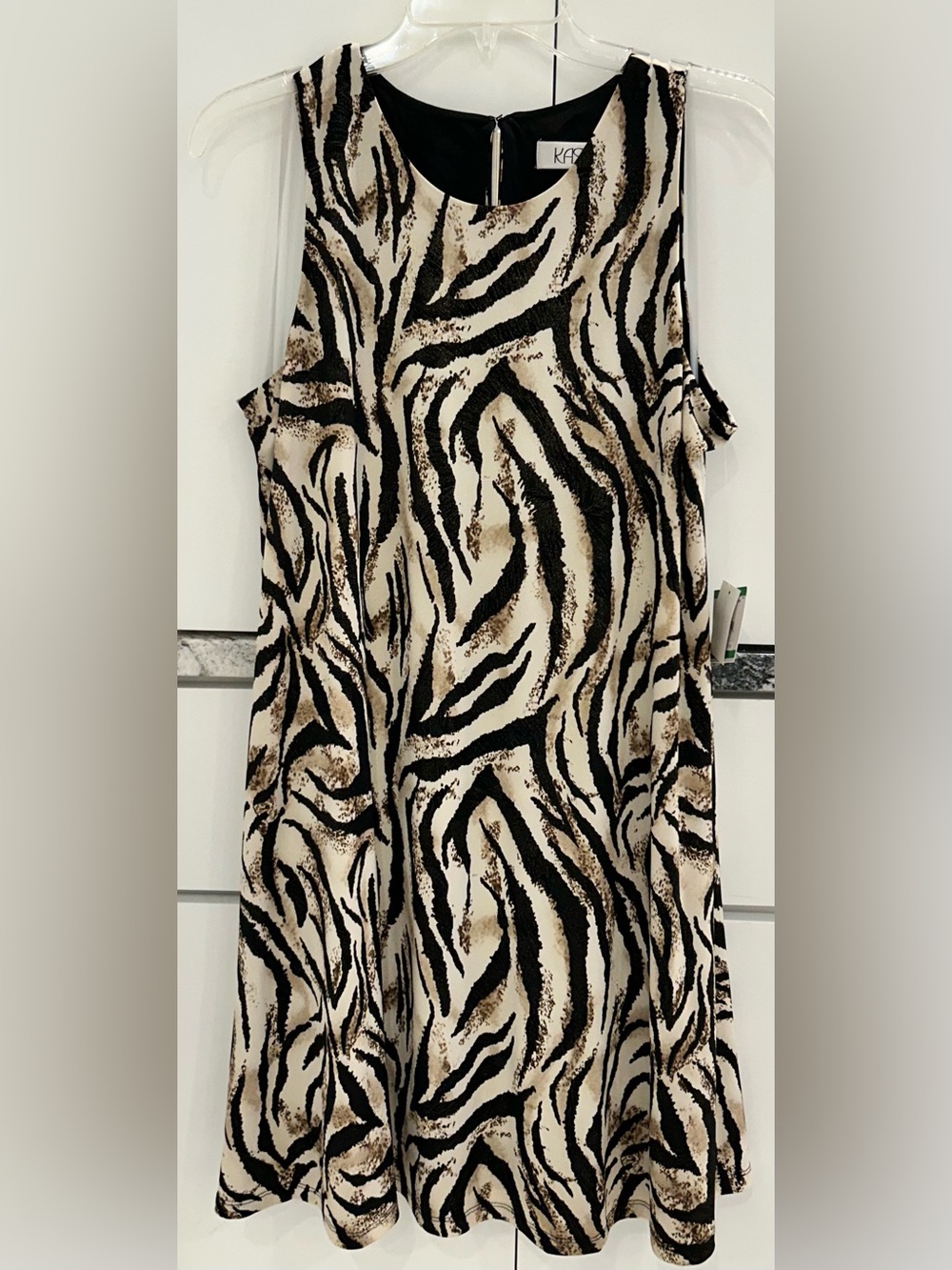Kasper Black, Cream & Brown Zebra-Print Sheath Dress With Shimmer Detail